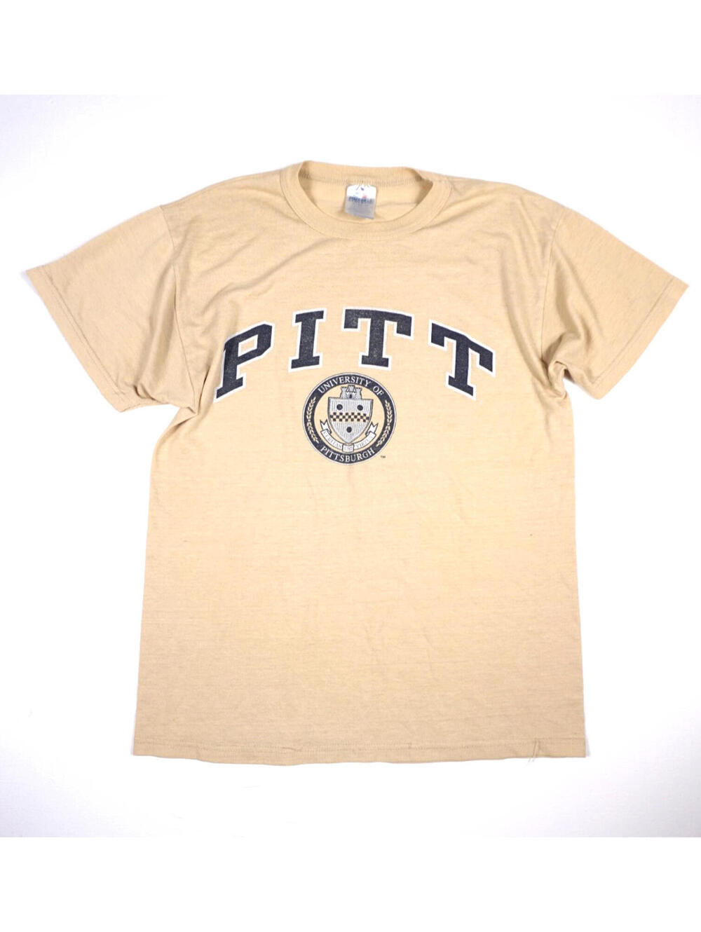 Vintage Russell University of Pittsburgh T Shirt Small 90s Yellow Paper Thin Tee